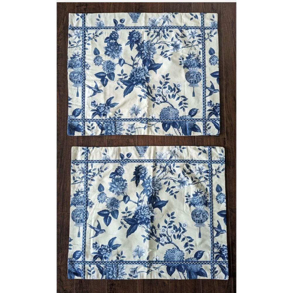NWOT Williamsburg Waverly Garden Room Blue Chinoiserie Pillow Cases Shams 26x20